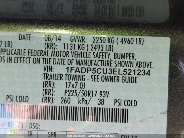 1FADP5CU3EL521234 Ford C-max Energi Sel