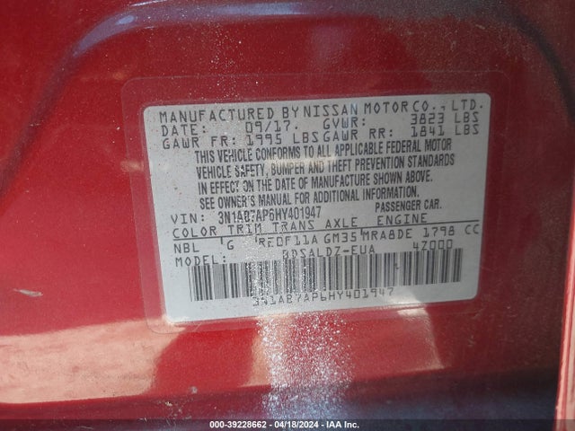 Nissan SENTRA SV 2017 3N1AB7AP6HY401947 Image 9