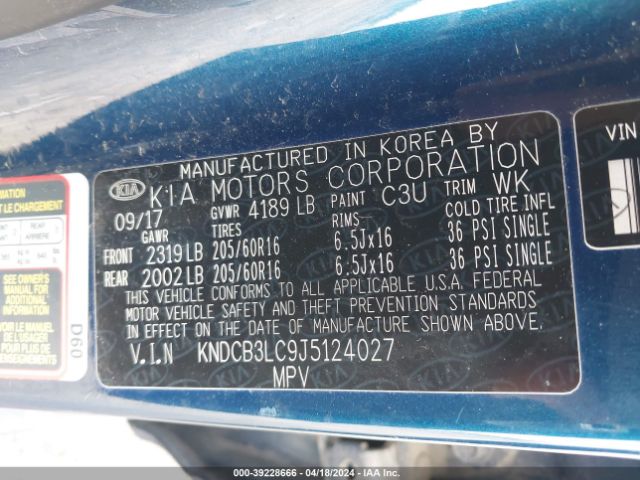 KNDCB3LC9J5124027 KIA NIRO LX