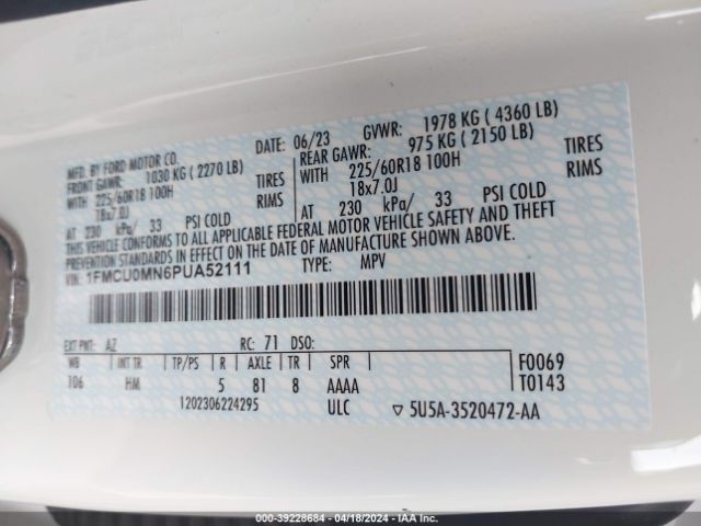 1FMCU0MN6PUA52111 Ford Escape St-line