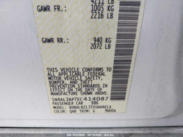 Nissan Altima 2.5 S 2014 1N4AL3AP7EC414087 Image 9