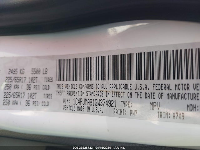 1C4PJMAB1GW374921 Jeep Cherokee Sport