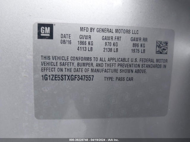 Chevrolet MALIBU 1LT 2016 1G1ZE5STXGF347557 Image 9