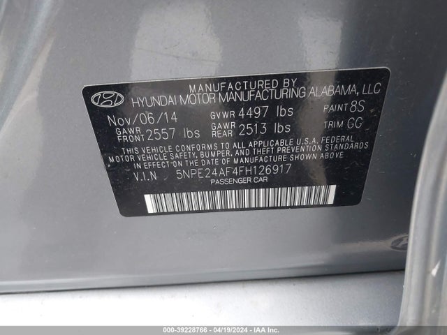 Hyundai SONATA SE 2015 5NPE24AF4FH126917 Image 9