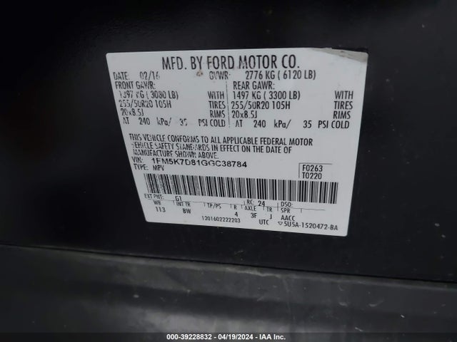 Ford EXPLORER XLT 2016 1FM5K7D81GGC38784 Image 9