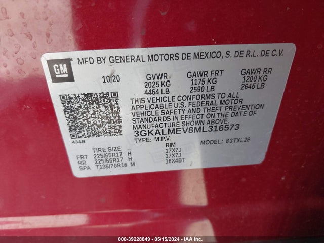 3GKALMEV8ML316573 GMC Terrain Fwd Sle