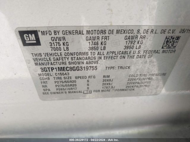 3GTP1MEC8GG319755 GMC Sierra 1500 Sle
