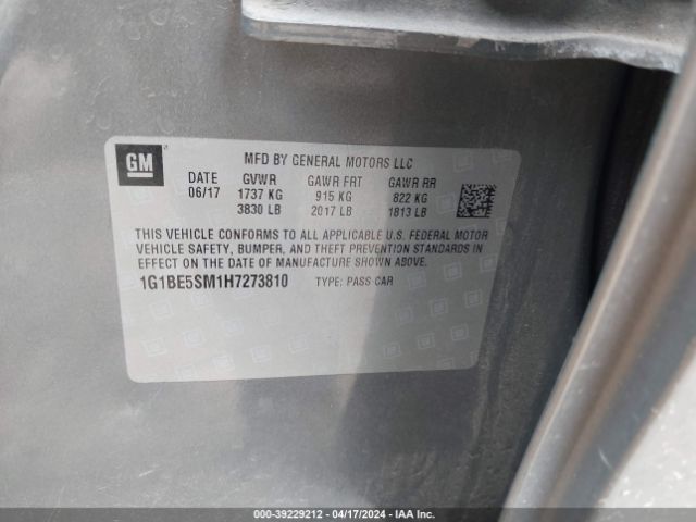 1G1BE5SM1H7273810 Chevrolet Cruze Lt Auto