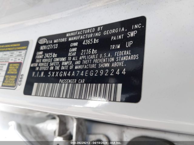 5XXGN4A74EG292244 KIA OPTIMA EX