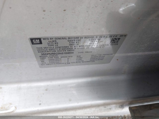 Chevrolet Silverado 1500 1lt 2017 3GCPCREC2HG184894 Image 9