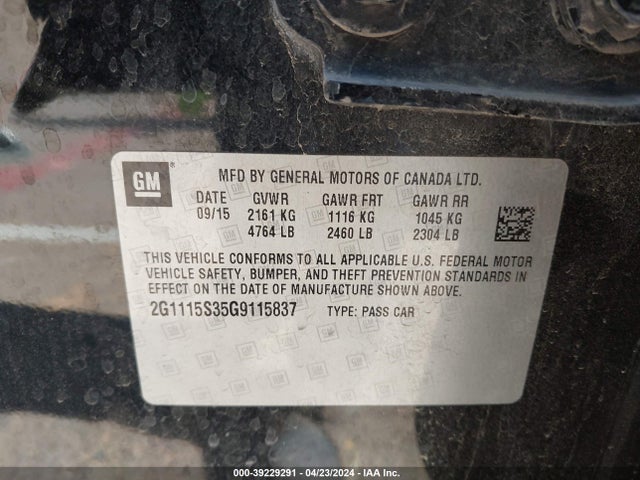 Chevrolet Impala 2lt 2016 2G1115S35G9115837 Image 9