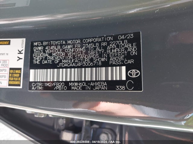 Toyota Prius Le 2023 JTDACAAU4P3006718 Image 9