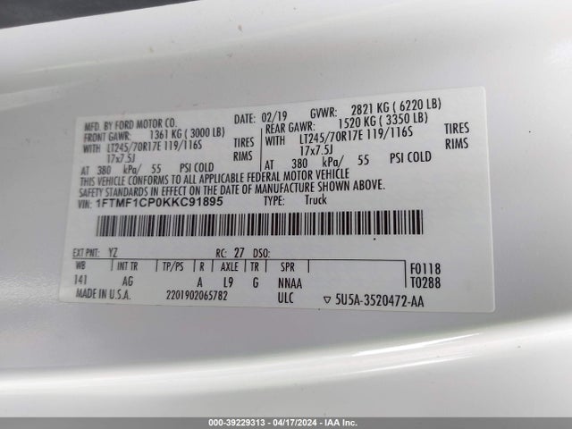 Ford F-150 Xl 2019 1FTMF1CP0KKC91895 Image 9