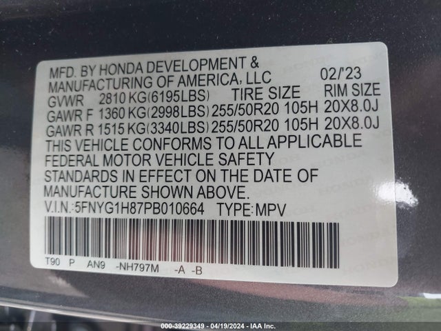 Honda Pilot Awd Elite 2023 5FNYG1H87PB010664 Image 9