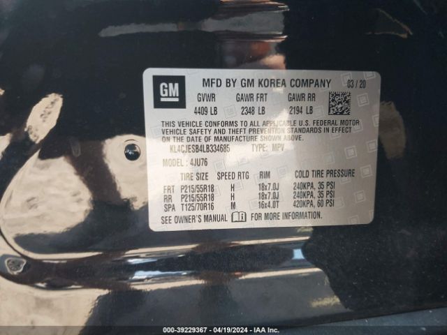 KL4CJESB4LB334685 Buick Encore Awd Preferred