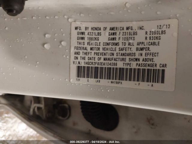 1HGCR2F80EA104096 Honda Accord Ex-l