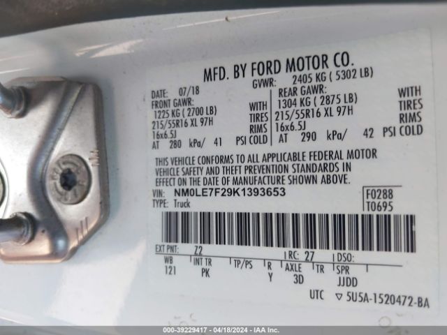 NM0LE7F29K1393653 Ford Transit Connect Xlt