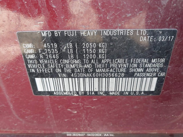 4S3BNAK60H3056628 Subaru Legacy 2.5i Limited