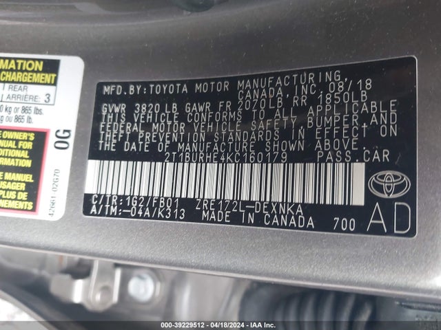 Toyota COROLLA LE 2019 2T1BURHE4KC160179 Image 9