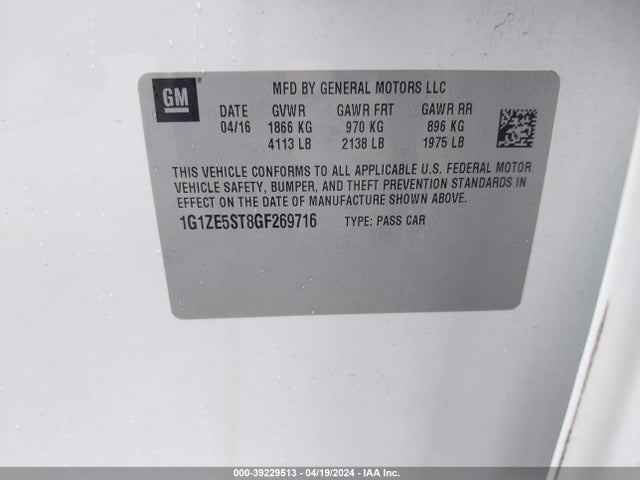 Chevrolet MALIBU 1LT 2016 1G1ZE5ST8GF269716 Image 9