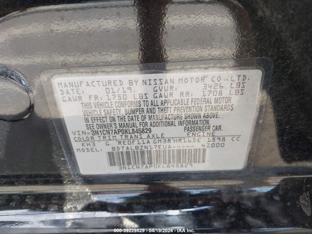 Nissan Versa 1.6 Sv 2019 3N1CN7AP0KL845829 Image 9