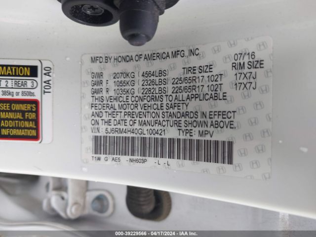 5J6RM4H40GL100421 Honda CR-V SE