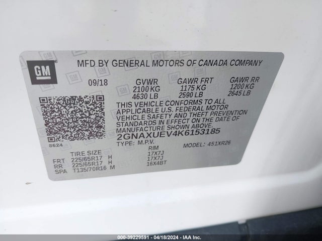 Chevrolet EQUINOX LT 2019 2GNAXUEV4K6153185 Image 9