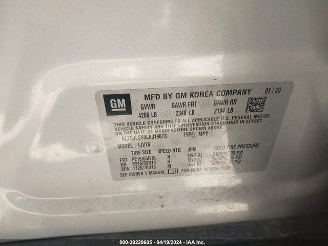 Chevrolet Trax Fwd Lt 2020 KL7CJLSB8LB319873 Image 9