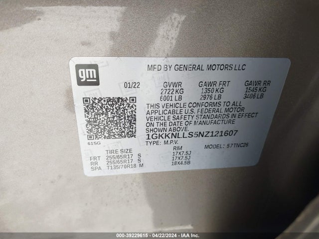 GMC Acadia Awd At4 2022 1GKKNLLS5NZ121607 Image 9