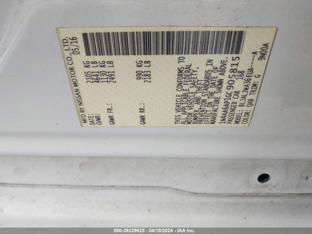 Nissan Maxima 3.5 Sv 2016 1N4AA6AP1GC905815 Image 9