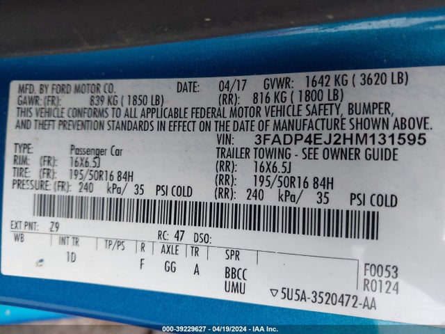 Ford FIESTA SE 2017 3FADP4EJ2HM131595 Image 9