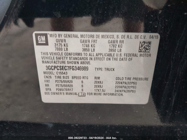 Chevrolet Silverado 1500 2lz 2015 3GCPCSEC7FG346989 Image 9