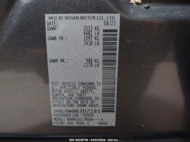 1N4BL4DW6RN307281 Nissan Altima Sv Intelligent Awd