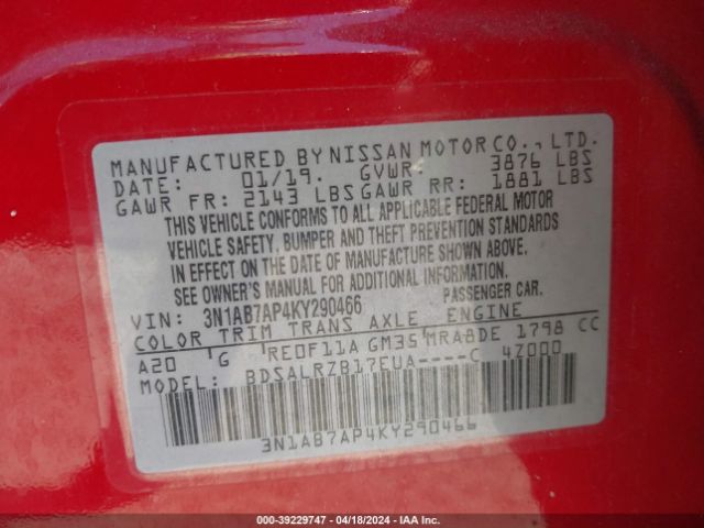 3N1AB7AP4KY290466 Nissan SENTRA SR