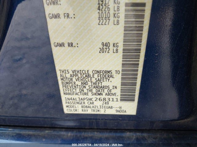 Nissan Altima 2.5 Sr 2017 1N4AL3AP5HC268311 Image 9