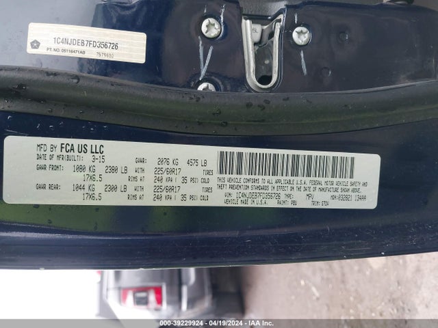 Jeep Compass Latitude 2015 1C4NJDEB7FD356726 Image 9