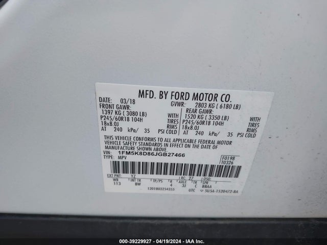 Ford EXPLORER XLT 2018 1FM5K8D86JGB27466 Image 9