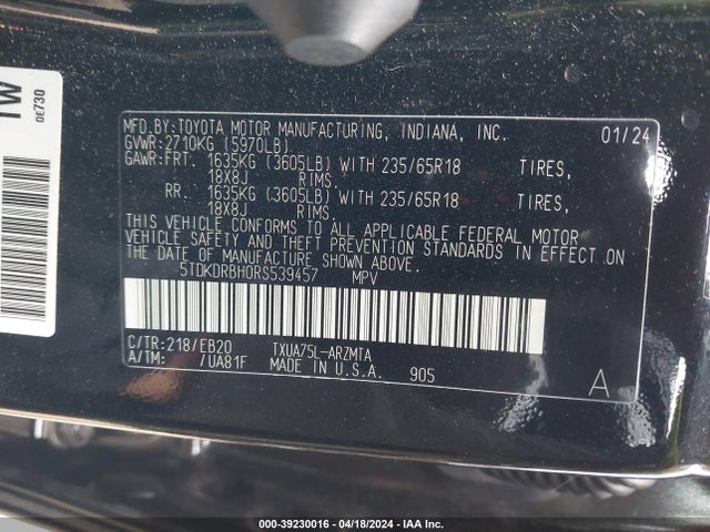 Toyota Highlander Xle 2024 5TDKDRBH0RS539457 Image 9