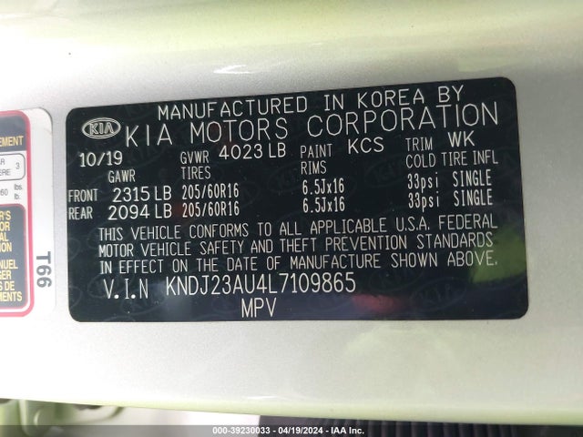 KIA SOUL LX 2020 KNDJ23AU4L7109865 Image 9