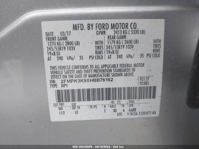 Ford Edge Titanium 2017 2FMPK3K9XHBB76162 Image 9