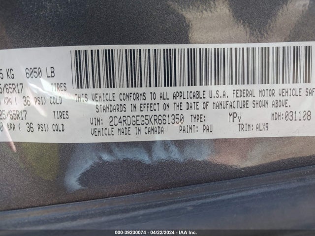 Dodge Grand Caravan Gt 2019 2C4RDGEG5KR661350 Image 9