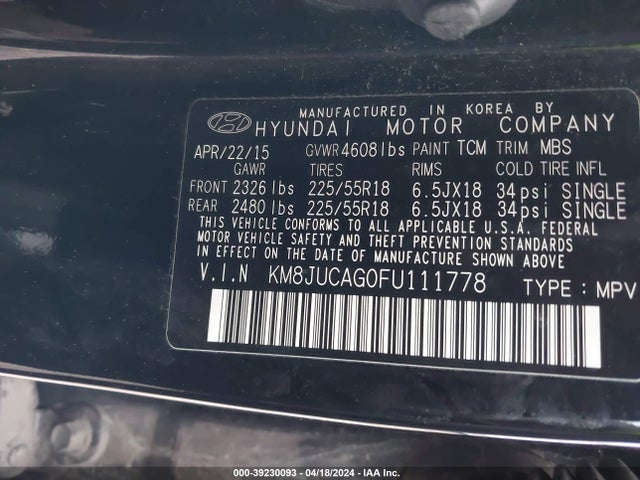 Hyundai Tucson Limited 2015 KM8JUCAG0FU111778 Image 9