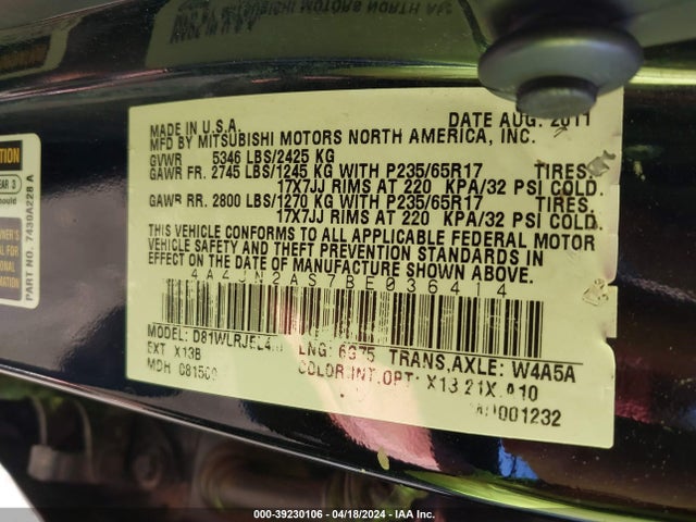 2011 MITSUBISHI ENDEAVOR 4A4JN2AS7BE036414 Photo 8