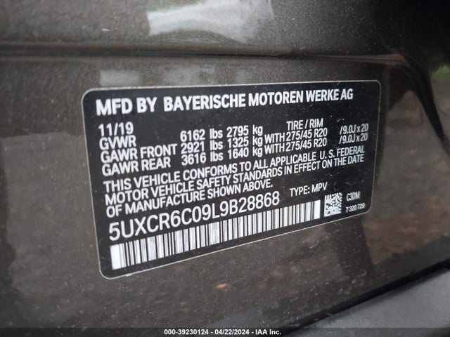 BMW X5 Xdrive40i 2020 5UXCR6C09L9B28868 Image 9