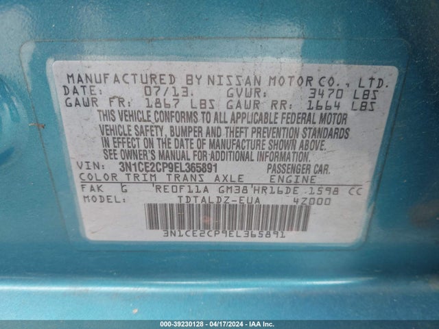 Nissan Versa Note Sv 2014 3N1CE2CP9EL365891 Image 9