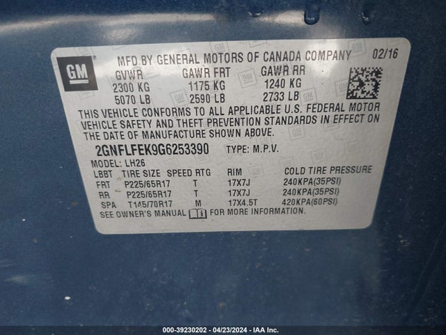 Chevrolet EQUINOX LT 2016 2GNFLFEK9G6253390 Image 9