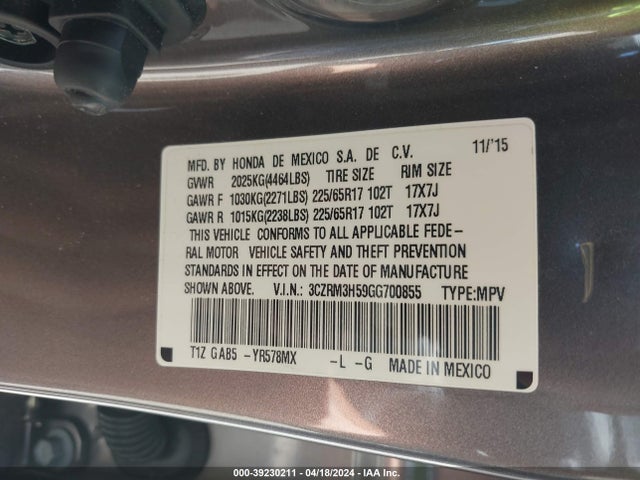 Honda CR-V EX 2016 3CZRM3H59GG700855 Image 9