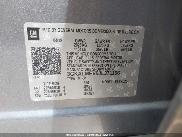3GKALMEV5JL371106 GMC Terrain Sle