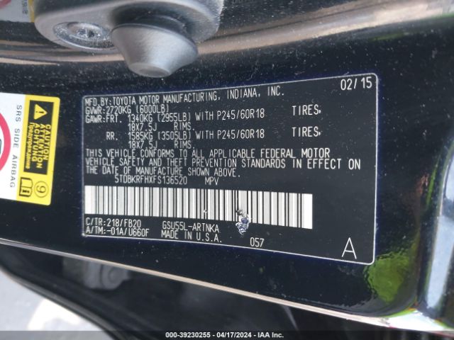 5TDBKRFHXFS136520 Toyota Highlander Le V6