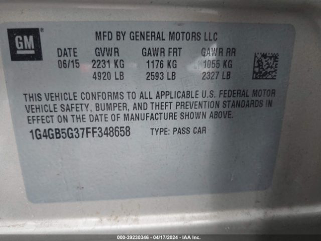 1G4GB5G37FF348658 Buick Lacrosse Leather